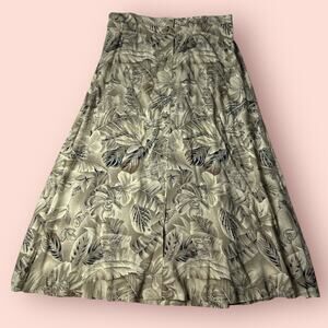 VTG Tropical Midi Maxi Skirt Size 16 Neutral Tan Cheetah Vacation Boho Button Up